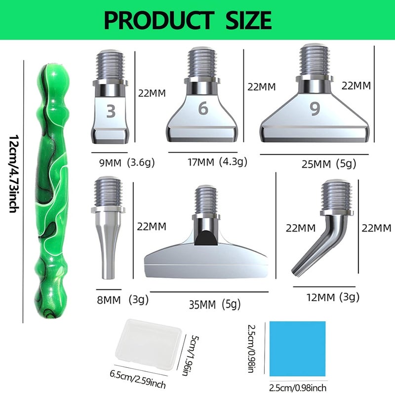 LIBIFUN 14pcs Metal Screw Thread Tips Diamond Painting Art Pen Accessories and Tools kit, a Diamond Resin Pen, 6 painting wax, 6 Metal Stainless Steel Tips, Supplies for DIY Craft, Comfort Grip(Green) - Image 2